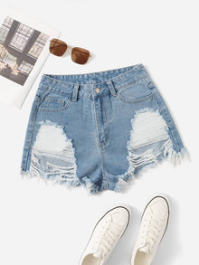  Ripped Raw Hem Denim Shorts
