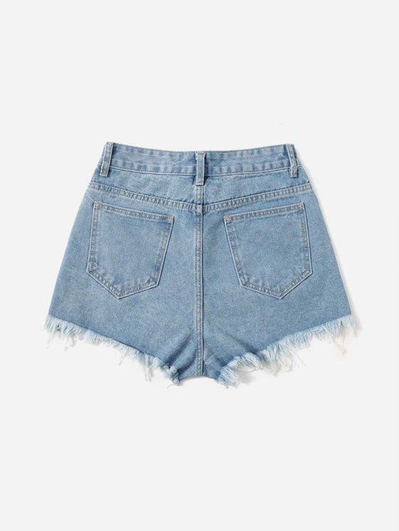 Ripped Raw Hem Denim Shorts