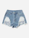 Ripped Raw Hem Denim Shorts