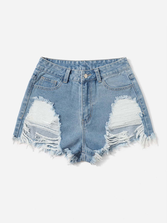 Ripped Raw Hem Denim Shorts