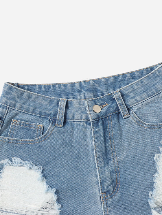 Ripped Raw Hem Denim Shorts