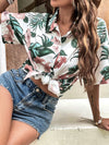 Tropical Print Drop Shoulder Button Front Shirt