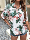 Tropical Print Drop Shoulder Button Front Shirt