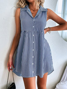  Vertical Striped Button Through Shirt Dress