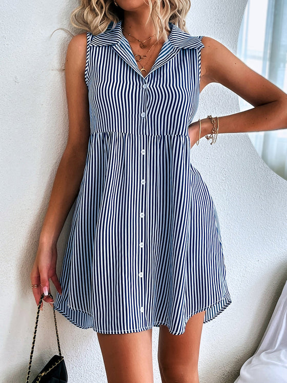 Vertical Striped Button Through Shirt Dress