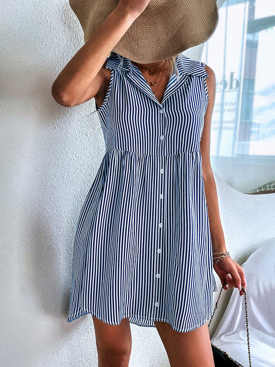 Vertical Striped Button Through Shirt Dress