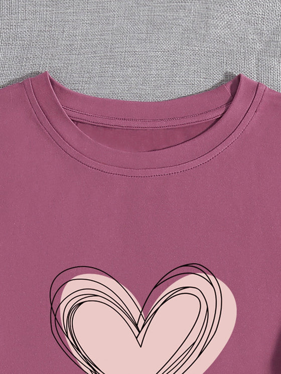 Heart Print Round Neck Tee
