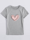 Heart Print Round Neck Tee