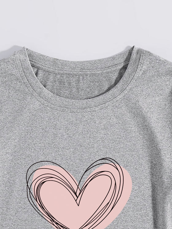 Heart Print Round Neck Tee