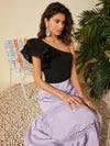 One Shoulder Ruffle Trim Bodysuit