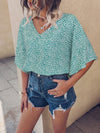 Dot Print Batwing Sleeve Blouse