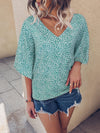 Dot Print Batwing Sleeve Blouse