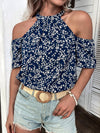 Ditsy Floral Print Cold Shoulder Blouse