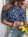Ditsy Floral Print Cold Shoulder Blouse