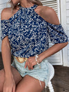 Ditsy Floral Print Cold Shoulder Blouse