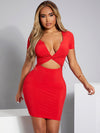 SXY Cut Out Twist Front Plunging Neck Bodycon Dress