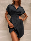 Button Through Fold Pleated Shirt Dress
