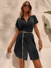 Button Through Fold Pleated Shirt Dress
