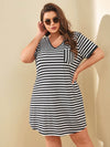 Plus Striped Patched Pocket Tee Dress