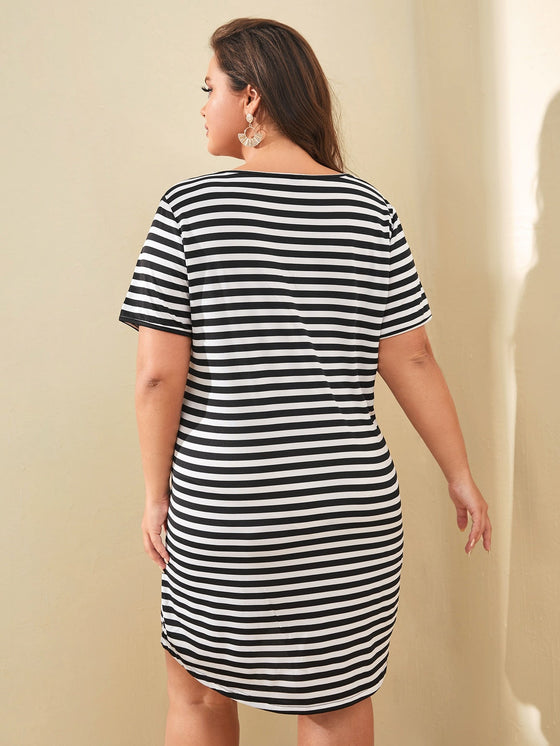 Plus Striped Patched Pocket Tee Dress