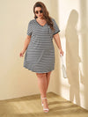 Plus Striped Patched Pocket Tee Dress
