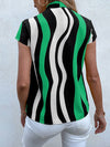 Block Striped Tie Neck Blouse