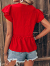 Flutter Sleeve Fake Button Peplum Hem Blouse
