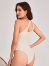One Shoulder Cut Out Neck Rib knit Bodysuit