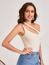 One Shoulder Cut Out Neck Rib knit Bodysuit