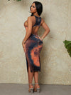SXY Tie Dye Split Thigh Knot Back Dress