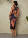 SXY Tie Dye Split Thigh Knot Back Dress