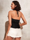 Swiss Dot Tie Backless Knot Front Ruffle Hem Halter Top