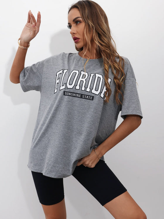 Letter Graphic Drop Shoulder Oversized Tee