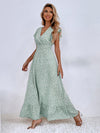 Allover Print Ruffle Trim Shirred Waist Dress