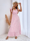 Allover Print Ruffle Trim Shirred Waist Dress
