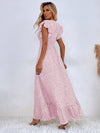 Allover Print Ruffle Trim Shirred Waist Dress