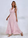 Allover Print Ruffle Trim Shirred Waist Dress