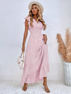 Allover Print Ruffle Trim Shirred Waist Dress