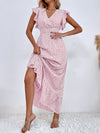 Allover Print Ruffle Trim Shirred Waist Dress