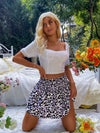 Floral Print Shirred Waist Layered Hem Skirt