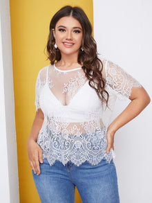  Plus Scallop Trim Eyelash Lace Top Without Bra