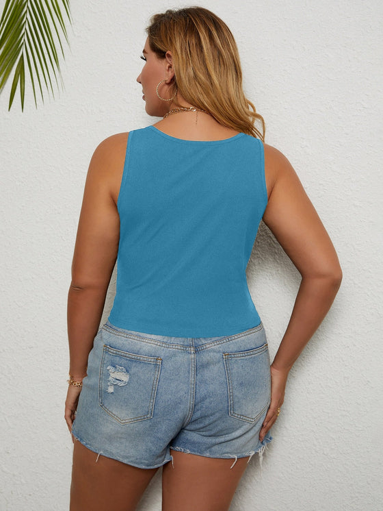 Plus Rib Knit Scoop Neck Solid Tank Top