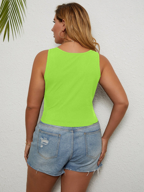 Plus Rib Knit Scoop Neck Solid Tank Top