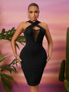 SXY Mesh Insert Crisscross Front Bodycon Dress