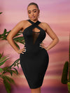 SXY Mesh Insert Crisscross Front Bodycon Dress