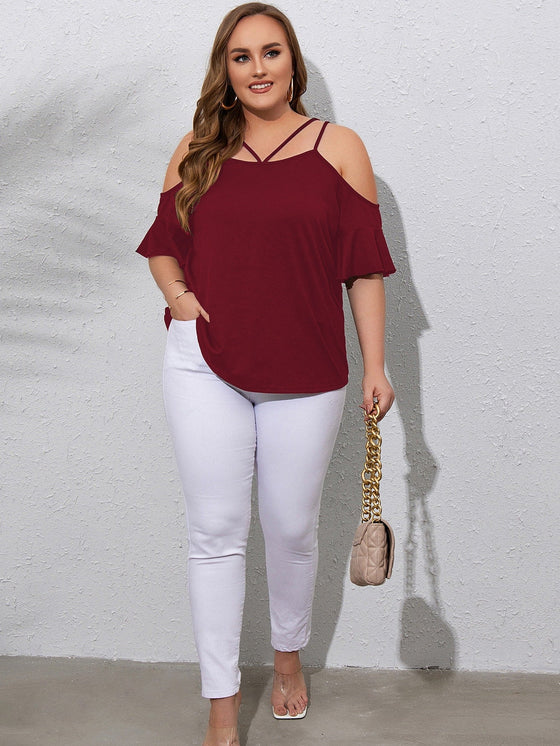 Plus Cold Shoulder Ruffle Sleeve Tee