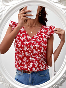  Frenchy Floral Print Ruffle Sleeve Blouse