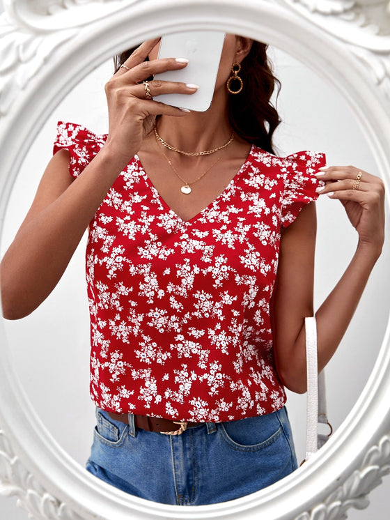 Frenchy Floral Print Ruffle Sleeve Blouse
