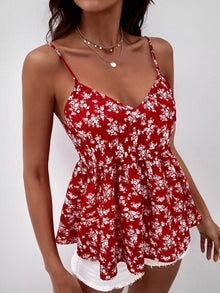  Frenchy Ditsy Floral Print Peplum Cami Top