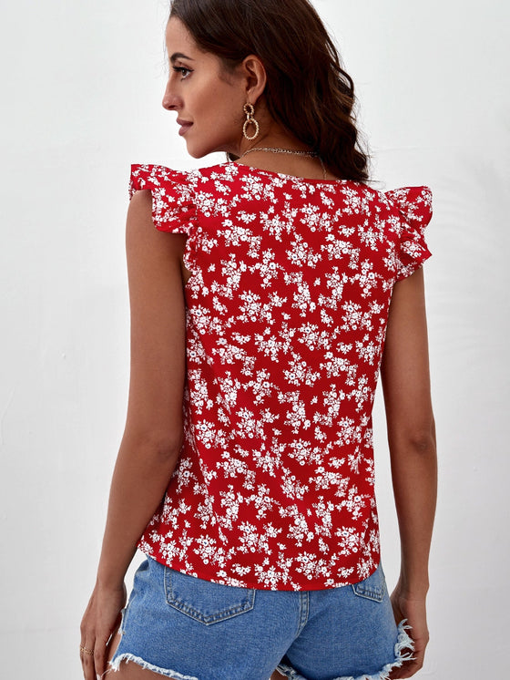 Frenchy Floral Print Ruffle Sleeve Blouse